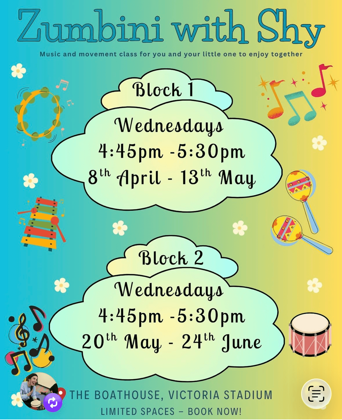 Zumbini with Shy class dates poster